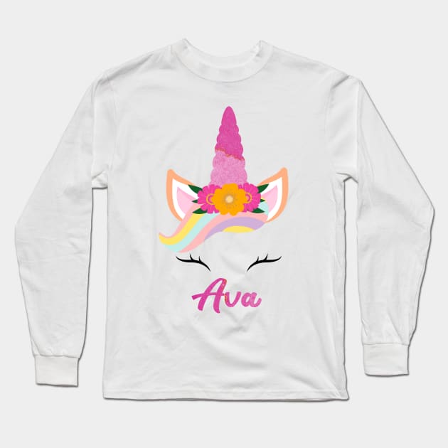 name ava unicorn Flowers Long Sleeve T-Shirt by Gaming champion